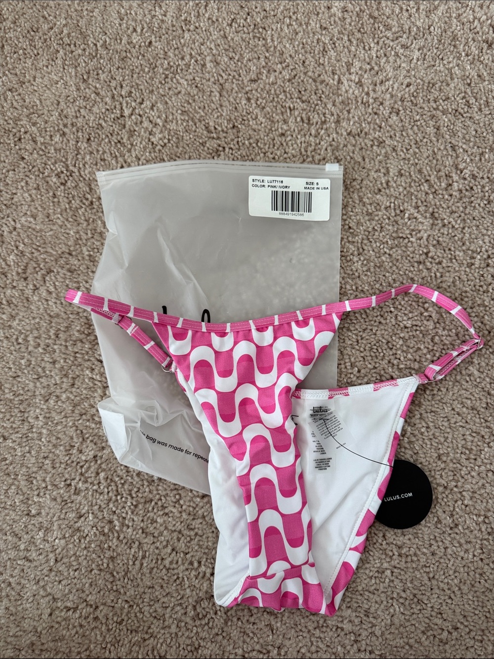 Lulu's Pink and White Wave String Bikini Bottom
